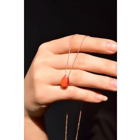 Papatya Silver 925 Ayar Rose Kaplama Doğal Taş Turuncu Damla Kadın Gümüş Kolye