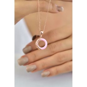 Papatya Silver 925 Ayar Rose Kaplama Ejderha Desenli Pembe Simit Kadın Gümüş Kolye