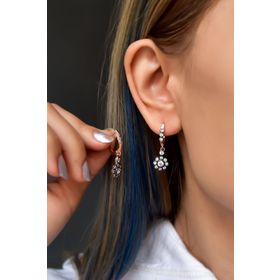 Papatya Silver 925 Ayar Rose Kaplama Elmas Montür Gümüş Küpe