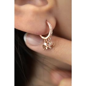Papatya Silver 925 Ayar Rose Kaplama Fil Figürlü Halka Kadın Gümüş Küpe