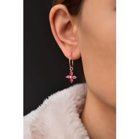 Papatya Silver 925 Ayar Rose Kaplama Fuşya Zirkon Taşlı Plumeria Halka Gümüş Küpe