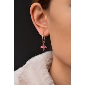 Papatya Silver 925 Ayar Rose Kaplama Fuşya Zirkon Taşlı Plumeria Halka Gümüş Küpe