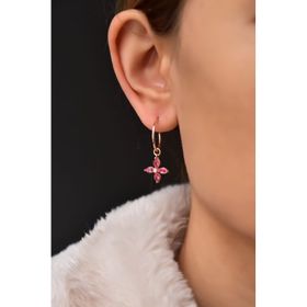 Papatya Silver 925 Ayar Rose Kaplama Fuşya Zirkon Taşlı Plumeria Halka Gümüş Küpe