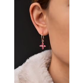 Papatya Silver 925 Ayar Rose Kaplama Fuşya Zirkon Taşlı Plumeria Halka Gümüş Küpe