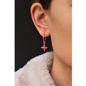 Papatya Silver 925 Ayar Rose Kaplama Fuşya Zirkon Taşlı Plumeria Halka Gümüş Küpe