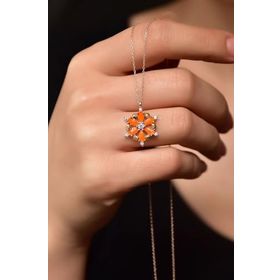 Papatya Silver 925 Ayar Rose Kaplama Gold Dorika Toplu Mineli Kamelya Çiçeği Kadın Gümüş Kolye
