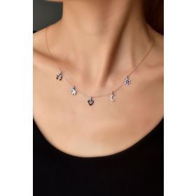 Papatya Silver 925 Ayar Rose Kaplama Göz Mineli Zirkon Taşlı Şans Gümüş Kolye