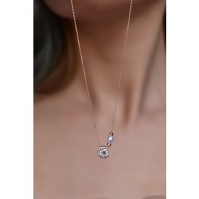 Papatya Silver 925 Ayar Rose Kaplama Incili Dorika Toplu Tek Taş Gümüş Kolye
