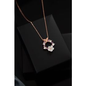 Papatya Silver 925 Ayar Rose Kaplama Incili Kelebek Sedef Manolya Çiçek Gümüş Kolye