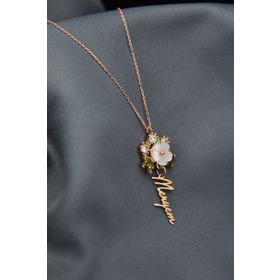 Papatya Silver 925 Ayar Rose Kaplama Isimli Sedef Manolya Çiçeği Kadın Gümüş Kolye