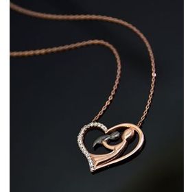 Papatya Silver 925 Ayar Rose Kaplama Kalpli Anne Çocuk Kadın Gümüş Kolye