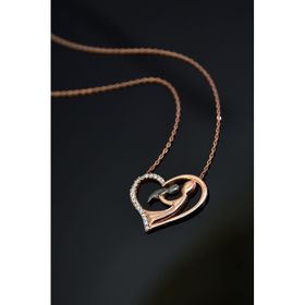 Papatya Silver 925 Ayar Rose Kaplama Kalpli Anne Çocuk Kadın Gümüş Kolye