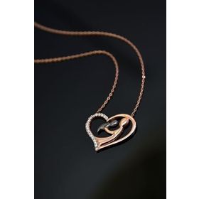 Papatya Silver 925 Ayar Rose Kaplama Kalpli Anne Çocuk Kadın Gümüş Kolye