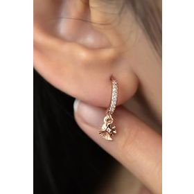 Papatya Silver 925 Ayar Rose Kaplama Kırlangıç Figürlü Halka Kadın Gümüş Küpe