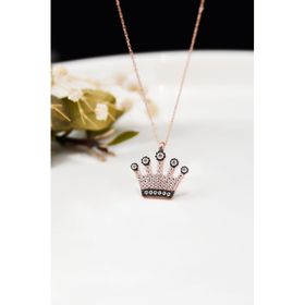 Papatya Silver 925 Ayar Rose Kaplama Kraliçe Tacı Kadın Gümüş Kolye