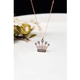 Papatya Silver 925 Ayar Rose Kaplama Kraliçe Tacı Kadın Gümüş Kolye