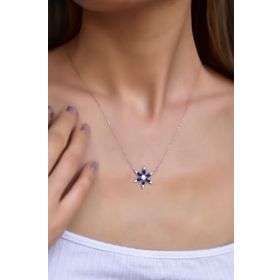 Papatya Silver 925 Ayar Rose Kaplama Lacivert Sedef Mineli Kamelya Çiçeği Kolye