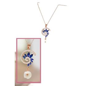 Papatya Silver 925 Ayar Rose Kaplama Lacivert Taşlı Tasarım Sedef Manolya Çiçeği Kadın Gümüş Kolye