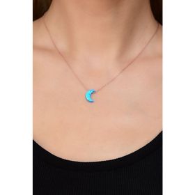 Papatya Silver 925 Ayar Rose Kaplama Mavi Opal Taş Hilal Kadın Gümüş Kolye
