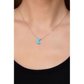 Papatya Silver 925 Ayar Rose Kaplama Mavi Opal Taş Hilal Kadın Gümüş Kolye