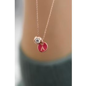 Papatya Silver 925 Ayar Rose Kaplama Mineli A Harf Tektaş Kadın Gümüş Kolye