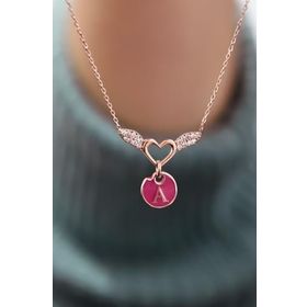 Papatya Silver 925 Ayar Rose Kaplama Mineli A Harfli Kalp Kanat Kadın Gümüş Kolye