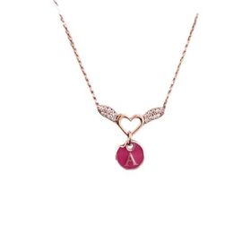 Papatya Silver 925 Ayar Rose Kaplama Mineli A Harfli Kalp Kanat Kadın Gümüş Kolye