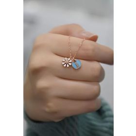 Papatya Silver 925 Ayar Rose Kaplama Mineli B Harfli Papatya Kadın Gümüş Kolye