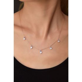 Papatya Silver 925 Ayar Rose Kaplama Mineli Gözlü Yuvarlak Zirkon Taşlı Sallantılı Kadın Gümüş Kolye