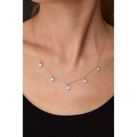 Papatya Silver 925 Ayar Rose Kaplama Mineli Gözlü Yuvarlak Zirkon Taşlı Sallantılı Kadın Gümüş Kolye
