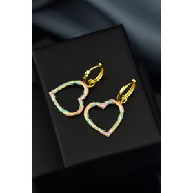 Papatya Silver 925 Ayar Rose Kaplama Mineli Kalp Figürlü Sallantılı Halka Gümüş Küpe
