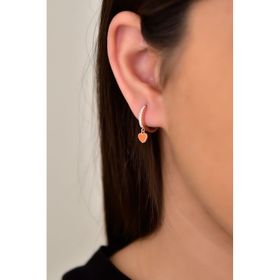 Papatya Silver 925 Ayar Rose Kaplama Mineli Turuncu Kalp Zirkon Taşlı Halka Gümüş Küpe