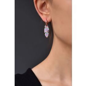 Papatya Silver 925 Ayar Rose Kaplama Mineli Yaprak Halka Gümüş Küpe