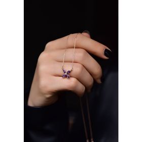 Papatya Silver 925 Ayar Rose Kaplama Mor Zirkon Taşlı Plumeria Kadın Gümüş Kolye