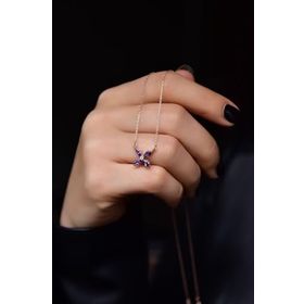 Papatya Silver 925 Ayar Rose Kaplama Mor Zirkon Taşlı Plumeria Kadın Gümüş Kolye