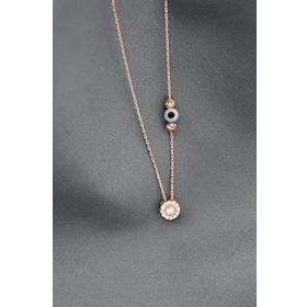 Papatya Silver 925 Ayar Rose Kaplama Nazar Gözlü Dorika Toplu Tektaş Kadın Gümüş Kolye