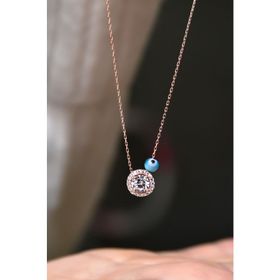 Papatya Silver 925 Ayar Rose Kaplama Nazar Gözlü Tektaş Kadın Gümüş Kolye
