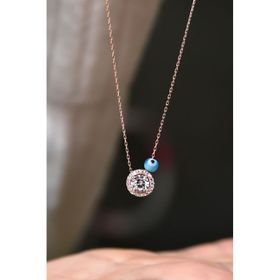 Papatya Silver 925 Ayar Rose Kaplama Nazar Gözlü Tektaş Kadın Gümüş Kolye