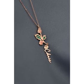 Papatya Silver 925 Ayar Rose Kaplama Özel Tasarım Kalp Doğum Taşlı Mineli Aralık Ayı Çiçeği İsim Kadın Gümüş Kolye