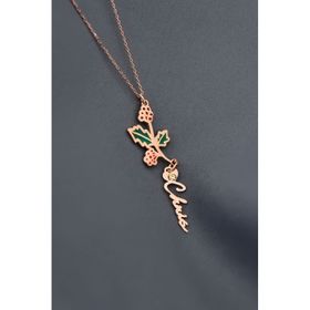 Papatya Silver 925 Ayar Rose Kaplama Özel Tasarım Kalp Doğum Taşlı Mineli Aralık Ayı Çiçeği İsim Kadın Gümüş Kolye