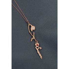 Papatya Silver 925 Ayar Rose Kaplama Özel Tasarım Kalp Doğum Taşlı Mineli Ocak Ayı Çiçeği İsim Kadın Gümüş Kolye