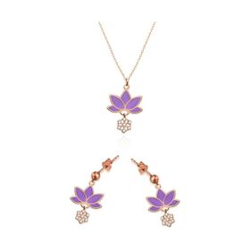 Papatya Silver 925 Ayar Rose Kaplama Parlayan Rüya Serisi Tasarım Ebruli Mor Cam Boyalı Lotus Kadın Gümüş Kolye