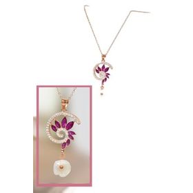 Papatya Silver 925 Ayar Rose Kaplama Pembe Taşlı Tasarım Sedef Manolya Çiçeği Kadın Gümüş Kolye