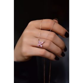 Papatya Silver 925 Ayar Rose Kaplama Pembe Zirkon Taşlı Plumeria Kadın Gümüş Kolye