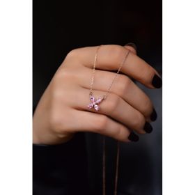 Papatya Silver 925 Ayar Rose Kaplama Pembe Zirkon Taşlı Plumeria Kadın Gümüş Kolye