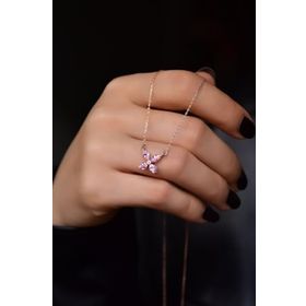 Papatya Silver 925 Ayar Rose Kaplama Pembe Zirkon Taşlı Plumeria Kadın Gümüş Kolye