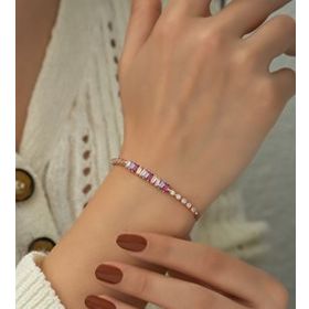 Papatya Silver 925 Ayar Rose Kaplama Renkli Baget Taşlı Gümüş Bileklik