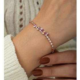 Papatya Silver 925 Ayar Rose Kaplama Renkli Baget Taşlı Gümüş Bileklik
