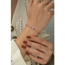 Papatya Silver 925 Ayar Rose Kaplama Renkli Baget Taşlı Gümüş Bileklik