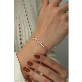 Papatya Silver 925 Ayar Rose Kaplama Renkli Baget Taşlı Gümüş Bileklik